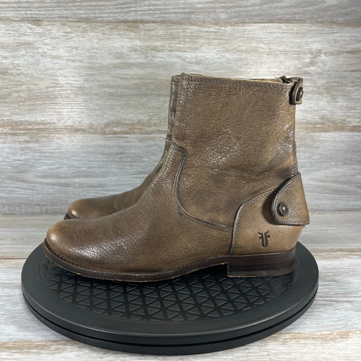 Frye Melissa Button Zip Short Ankle Boots Brown Leather  display picture 1