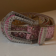 Women s Pink Silver Rhinestone Studded Bling Belt w/ Buckle Adjustable