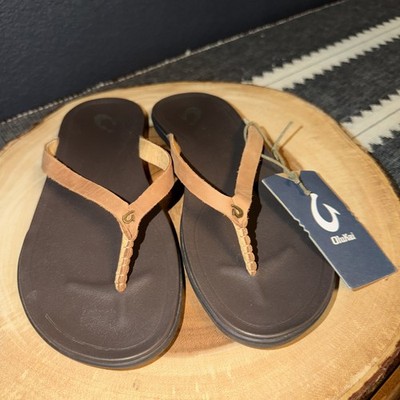 NWOB OLUKAI Ho'opio Women's Beach Sandals, Flip-Flop Tan Ladies US 9 Beach/Party