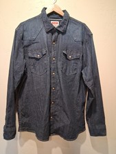 Wrangler Mens Sz XL Dark Wash Denim Western Long Sleeve Snap Button Shirt Ranch