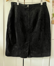 Express Black Suede Leather Pencil Skirt 11 Knee Lined Zip Button Accents