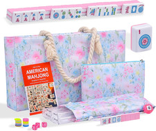 2026 American Mahjong Set Complete with Light Blue Carrying Bag, 166 Pink Engrav