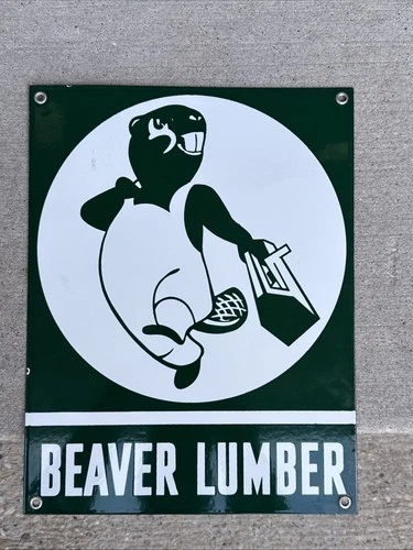 Vintage Beaver Lumber Advertising Sign Porcelain Original No.2