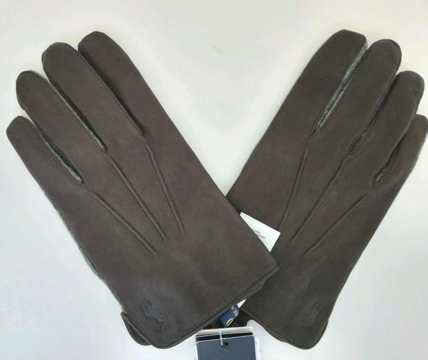 POLO RALPH LAUREN PANELLED INSULATED SHEEPSKIN & WOOL TOUCH SCREEN GLOVES - M