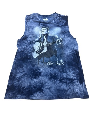 Elvis Presley Theme Sleeveless Top Cotton Blue Tie Dye Adult Size Small - Picture 1 of 5