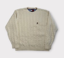 Vintage Tommy Hilfiger Sweater Mens Large Ivory Cable Knit Crewneck Pullover 90s