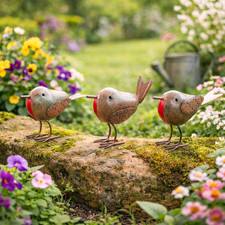 3pc Robin Garden Ornaments Red Breast Bird Statues Outdoor Decor Metal Patio