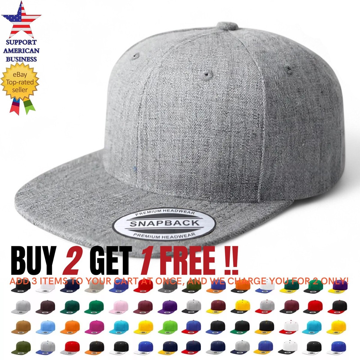Snapback Hat Flat Baseball Cap Trucker Solid Plain Blank Men Hip