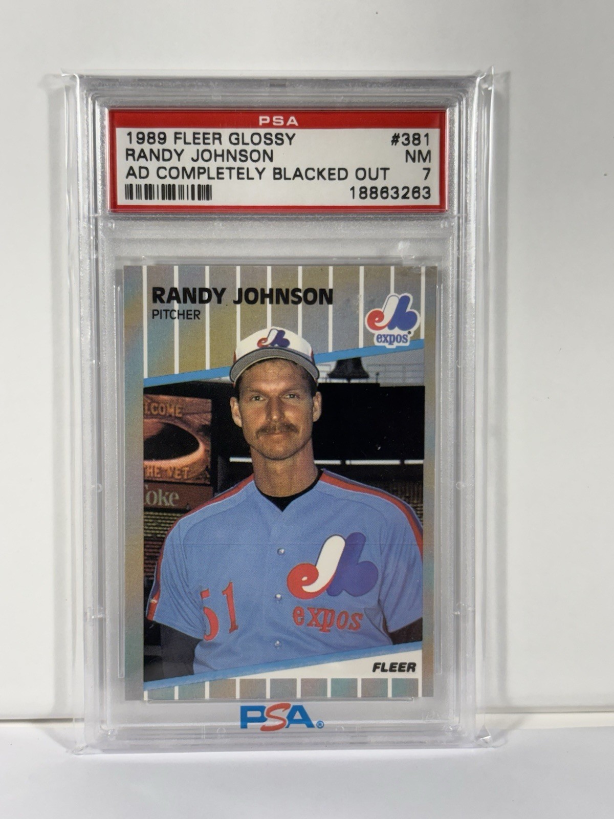 1989 Fleer Ad Partially Obscured #381 RANDY JOHNSON Rookie PSA 7 NMint HOF RC