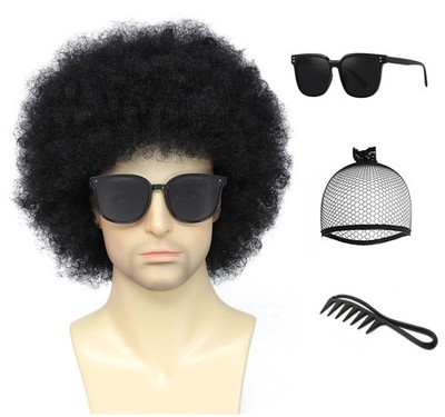 Auguyist 70s Disco Afro Wig for Men & Women - Black Curly Costume 2036-Black