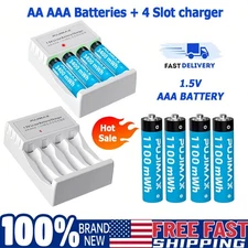 1.5V AA AAA Rechargeable Li-ion Batteries / Fast Lithium Battery Charger LOT USA