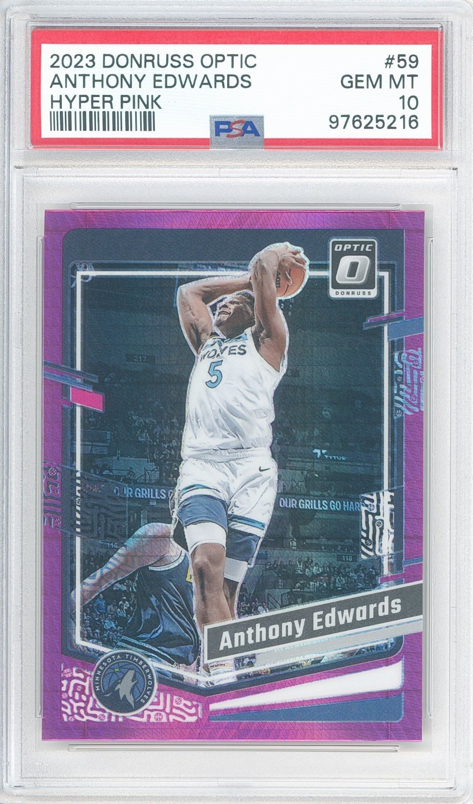 2023-24 Panini Donruss Optic ANTHONY EDWARDS #59 Hyper Pink 💎 PSA 10 Gem Mint view 1