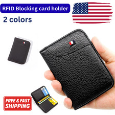 RFID Blocking Slim Thin PU Leather Credit Card Holder Mini Bifold Men's Wallet