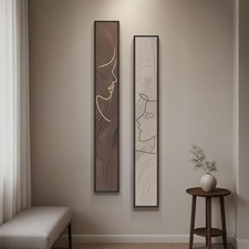 2 Pcs Abstract Vertical Wall Art Set Framed Canvas Beige Brown Wall Decor