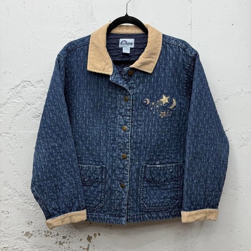 Vintage Denim Quilted Celestial Sun Star and Moon Jacket