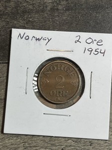 1954 Norway Two 2 Ore - Norwegian Coin - Bronze - World Coin - Europe