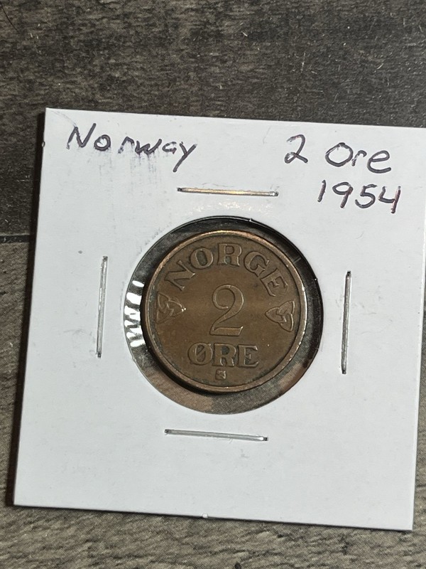 1954 Norway Two 2 Ore - Norwegian Coin - Bronze - World Coin - Europe