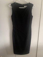 Calvin Klein Dress Womens 4 Black Sleeveless Pleated Sheath Knee Length Work