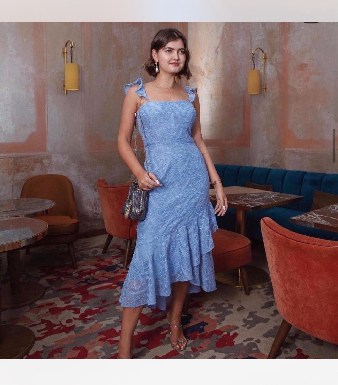 monique lhuillier blue lace dress Bluebelle Lace Long Sleeve Dress 10 / Bluebelle Multi