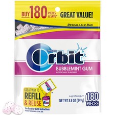 Orbit Bubblemint Sugar Free Chewing Gum, Value Pack - 180 Ct Bag