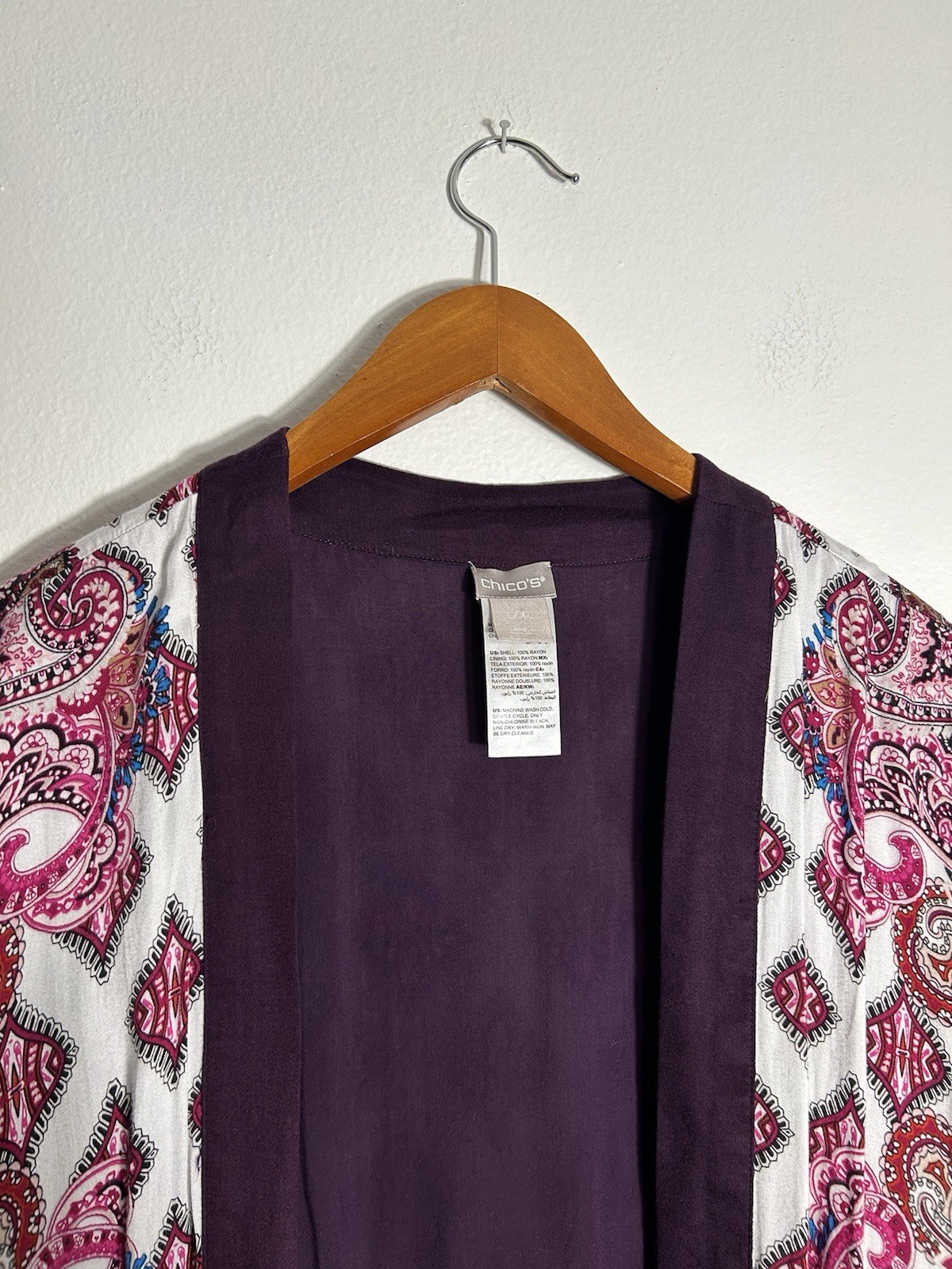 CHICO'S Multicolor Patchwork Print Open Front Car… - image 6