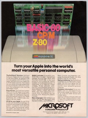 1981 Magazine Print Ad Microsoft SoftCard Apple II BASIC CP/M Z-80 Computer