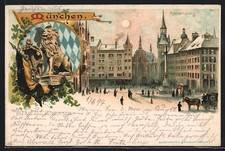 Künstler-AK München, Marienplatz, Bayerischer Löwe 1898 