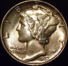 1937-P Mercury Dime Gem BU Uncirculated Full Bands