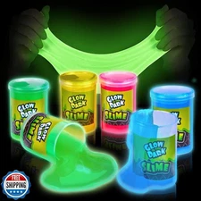 Playbees Glow in The Dark Slime – 6 Pack Neon Party Favors for Kids, Sensory 