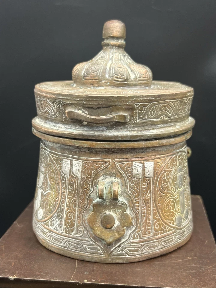 Исламская серебряная инкрустированная бронзовая чернильница коллекционная вещь Центральная Азия ручная работа - Изображение 4 из 4