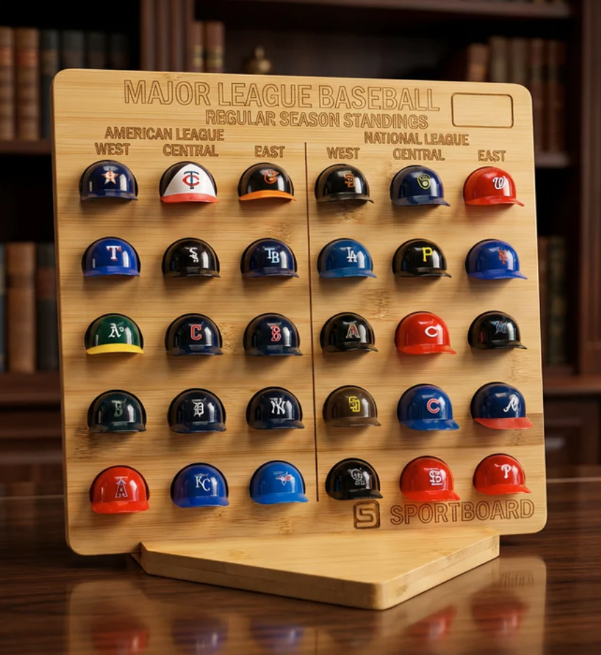 MLB Mini Helmet Display Board — All 30 Teams - Bamboo - Rawlings
