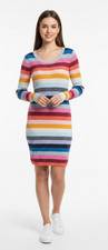 GAP Sweater Dress Size M Crazy Happy Stripe Ribbed Stretch Rainbow Preppy Cute