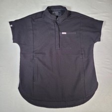 Women XS - Figs Scrub Top Black Montex Stretch Medical Nurse Pockets 1/4 Zip