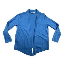Chico's Open Front Cardigan 100 Linen Sz 1 M Blue Lightweight Resort Beach