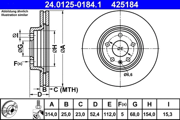 2x BRAKE DISC 24.0125-0184.1 FOR AUDI A4/S4/Allroad A5/S5/Convertible 2.0L 4cyl - Image 2 of 4