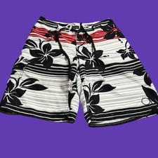 Ocean Pacific Swim Trunks 30 Floral Striped Board Shorts Hawaiian Beach Y2K