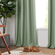 BRAND NEW Jinchan Linen Textured Heathered Green Blackout Curtains 96  X 52  