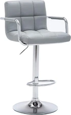 Contemporary Adjustable Swivel Arm Bar Stool with Cushion, Gray