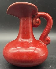 Vintage Red Pitcher Vase Wine Jug with Pouring Handle Mid-Century Modern 7"