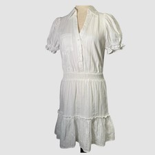 Lulus Dress White S Button Bodice Ruffles Sunny Day Summer Puff Sleeve Collared