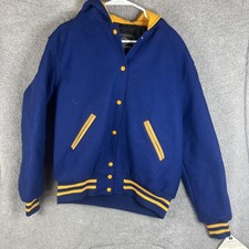 Holloway Jacket Mens Medium Blue Varsity Wool Hooded Sandburg School Made USA