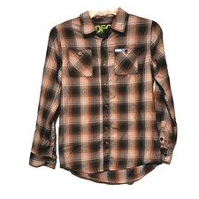 Dixxon Youth Boys DFC Shirt L Black Brown Plaid Long Sleeve Snap Buttons Outdoor