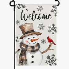 Winter Snowman Welcome Garden Flags Double Sided 12 x 18 inch Snowflakes Yard...