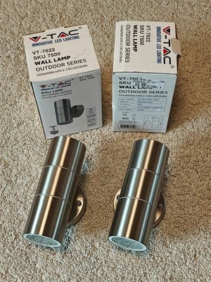 2x LED Außenwandleuchte Edelstahl IP44 Up&Down + GU10 Leuchtmittel  V-TAC VT-762