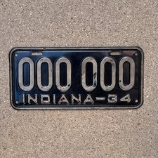 1934 Indiana Sample License Plate Auto Tag Garage Decor Vintage 000 000