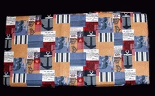 Coastal NAUTICAL Theme Port Jefferson Quilt-Like Squares KING Sheet Set NIP NICE