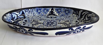 Hecho En Mexico Talavera Ulises Wandteller blau weiß groß oval Servierplatte