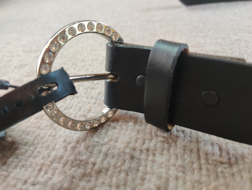 Cintura Harley Davidson taglia XL pelle nera cristallo strass font scritta NUOVA - Foto 4 di 9