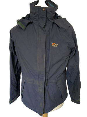 LOWE ALPINE TRIPLE POINT MICA LADIES SIZE S WATERPROOF HOODED JACKET NAVY BLUE