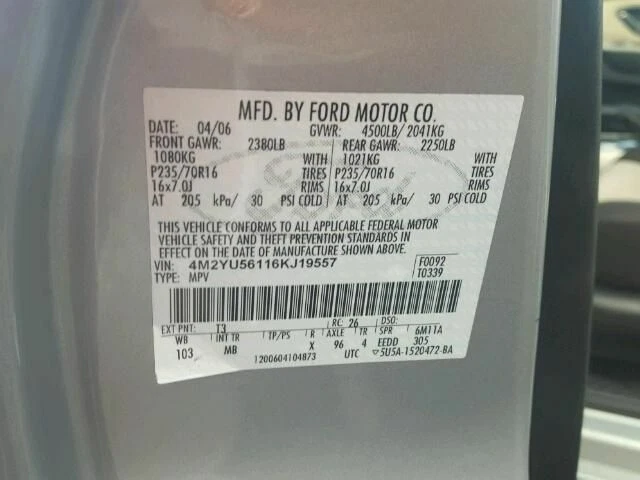 Mercury Mariner 2006 3,0 L 2x2 automático tablero arnés de cables 32645 Foto 4 de 4